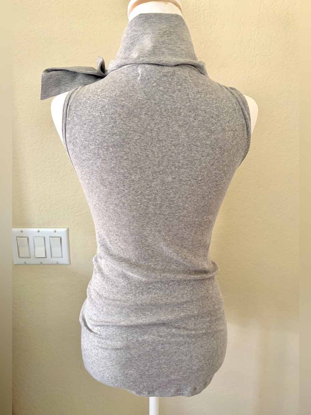 Brunello Cucinelli Sleeveless Knit Tank with Built In Faux Scarf in Light Gray - Picture 2 of 10